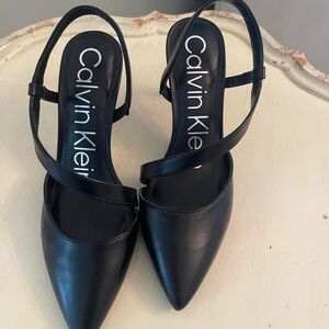 Calvin Klein Black Pointed Slingback Heels
